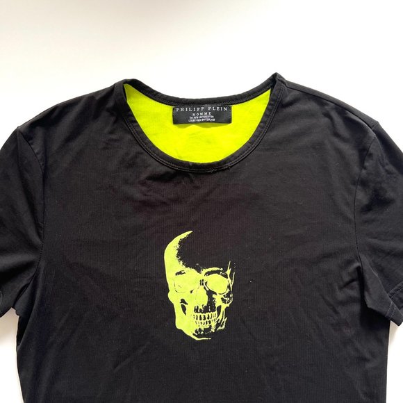 Philipp Plein Homme Limited Edition Black/Lime Green Skull Tee Sz M - Picture 3 of 11
